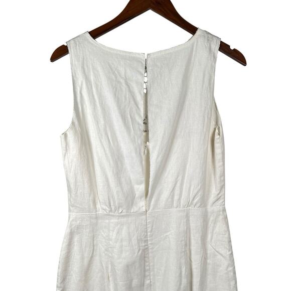 Loft Womens White Linen Sheath Dress Size 6 Sleeveless Lined Cut Out Details - Picture 7 of 15